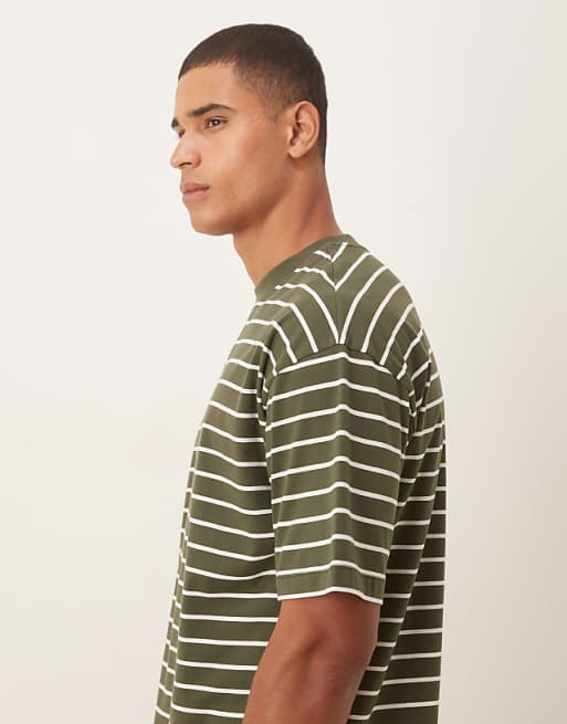 DESIGN Oversized T-shirt In Dark Green And Ecru Stripe