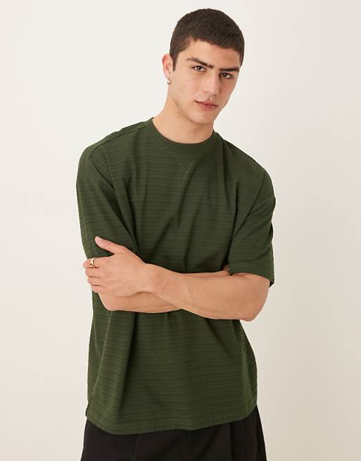 DESIGN Oversized T-shirt In Green Textured Stripe