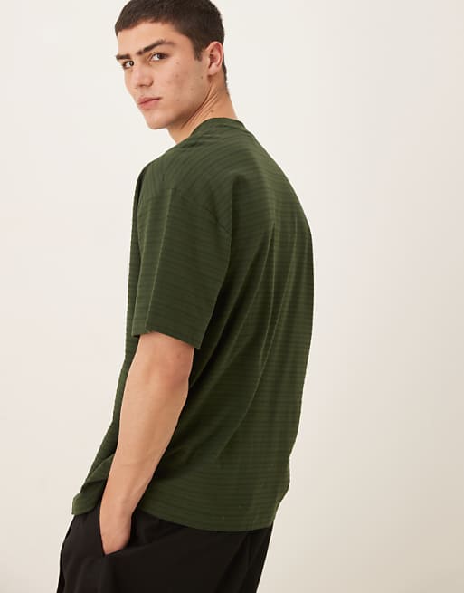 DESIGN Oversized T-shirt In Green Textured Stripe