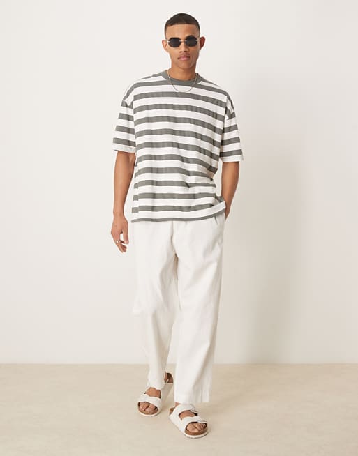 DESIGN Oversized T-shirt In Khaki And White Stripe