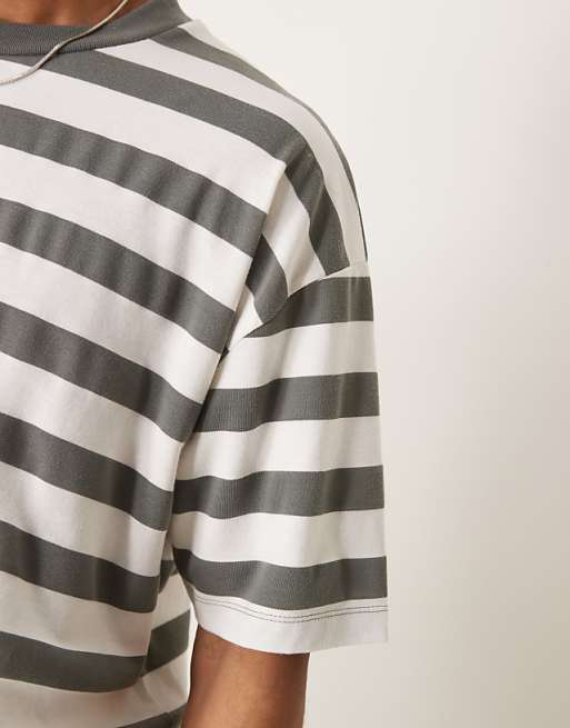 DESIGN Oversized T-shirt In Khaki And White Stripe