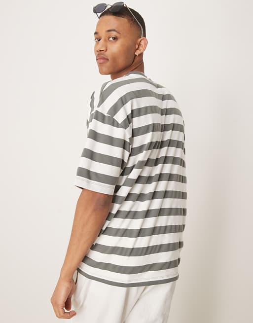 DESIGN Oversized T-shirt In Khaki And White Stripe
