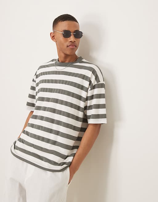 DESIGN oversized t-shirt in khaki and white stripe