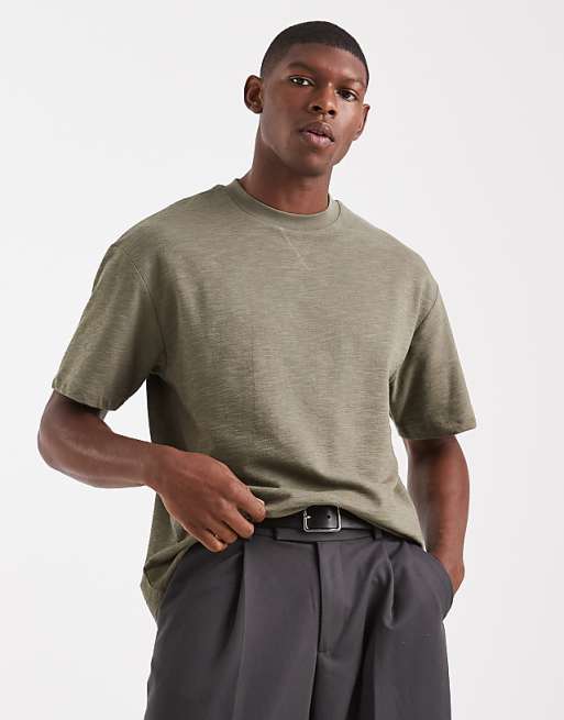 DESIGN oversized t-shirt in khaki boucle