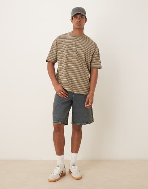 DESIGN Oversized T-shirt In Khaki Stripe