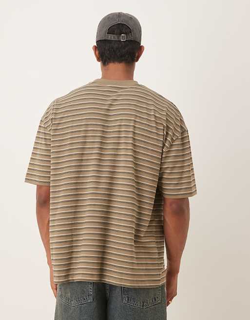DESIGN Oversized T-shirt In Khaki Stripe
