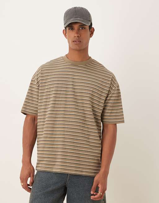 DESIGN oversized t-shirt in khaki stripe