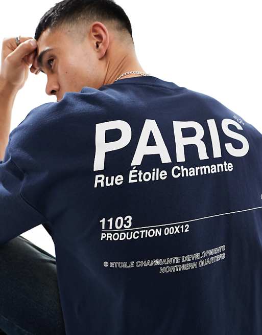 DESIGN Oversized T-shirt In Navy With Paris Text Back Print