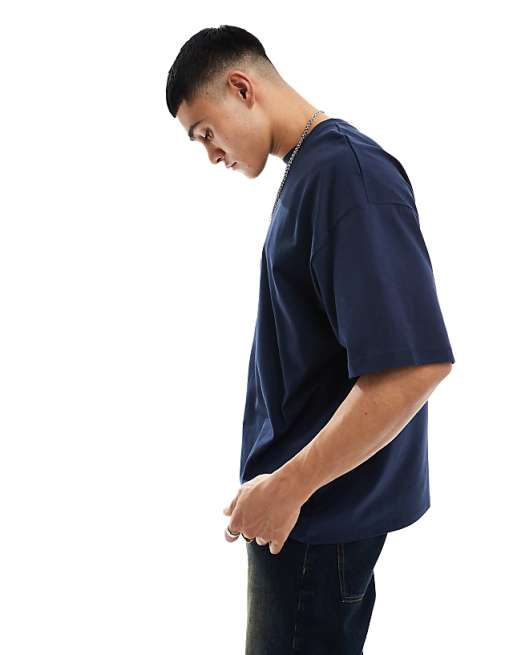 DESIGN Oversized T-shirt In Navy With Paris Text Back Print