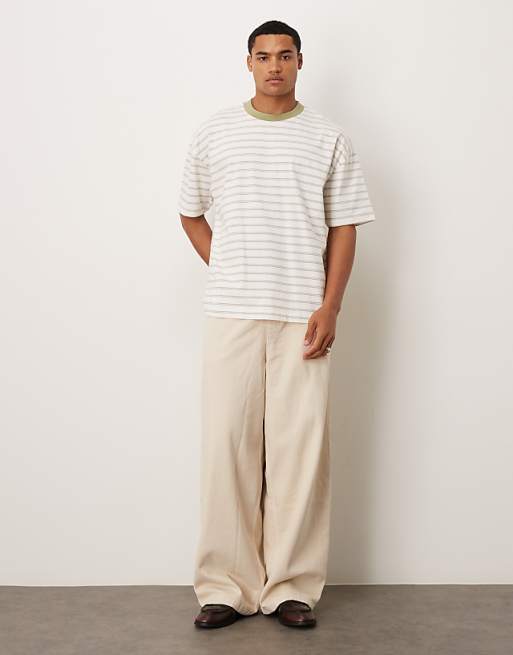 DESIGN Oversized T-shirt In White And Green Stripe