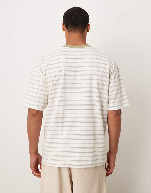 DESIGN Oversized T-shirt In White And Green Stripe