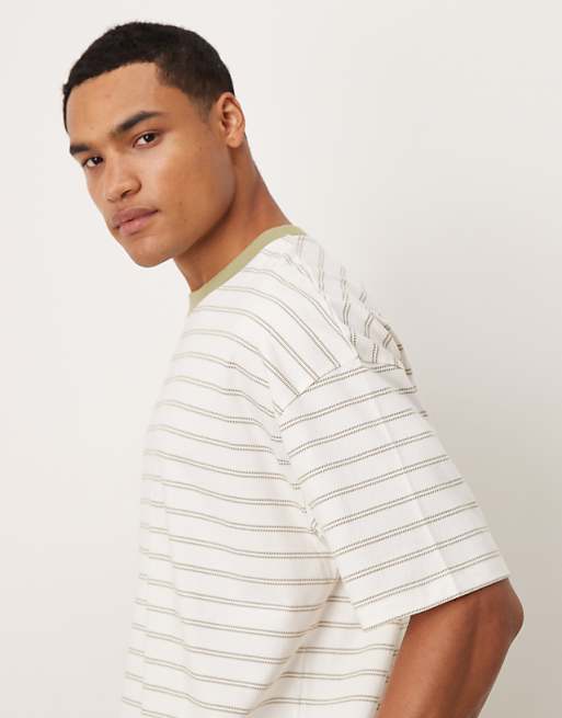 DESIGN Oversized T-shirt In White And Green Stripe