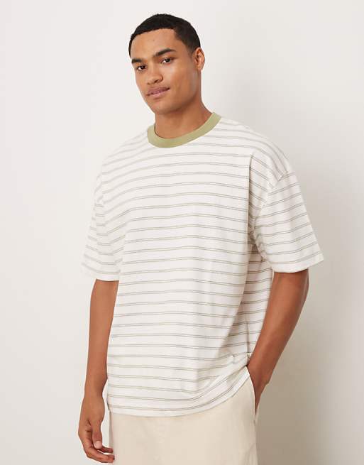 DESIGN oversized t-shirt in white and green stripe