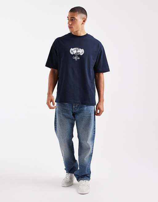 DESIGN Oversized T-shirt With Back Print In Navy