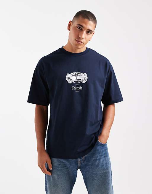 DESIGN Oversized T-shirt With Back Print In Navy
