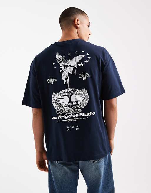 DESIGN oversized t-shirt with back print in navy