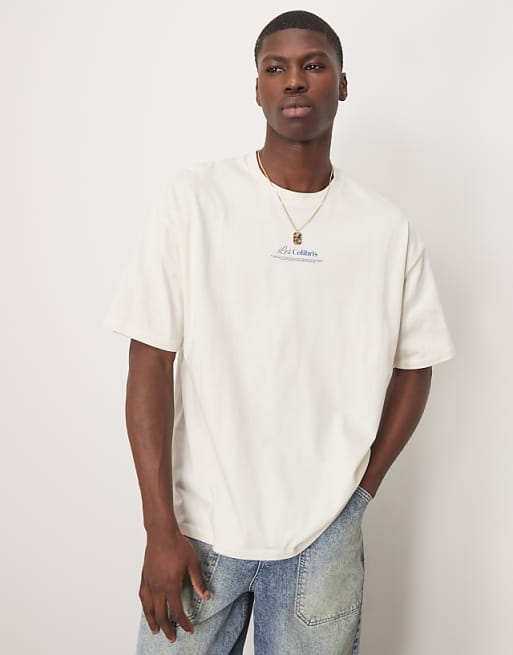 DESIGN Oversized T-shirt With Bird Back Print In Off White