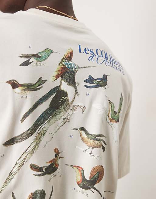 DESIGN Oversized T-shirt With Bird Back Print In Off White