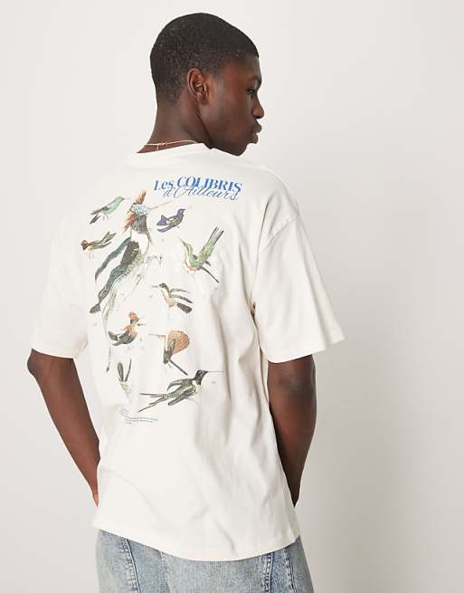 DESIGN oversized t-shirt with bird back print in off white