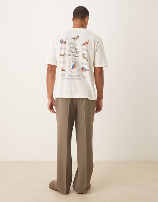 DESIGN Oversized T-shirt With Birds Graphic In Cream