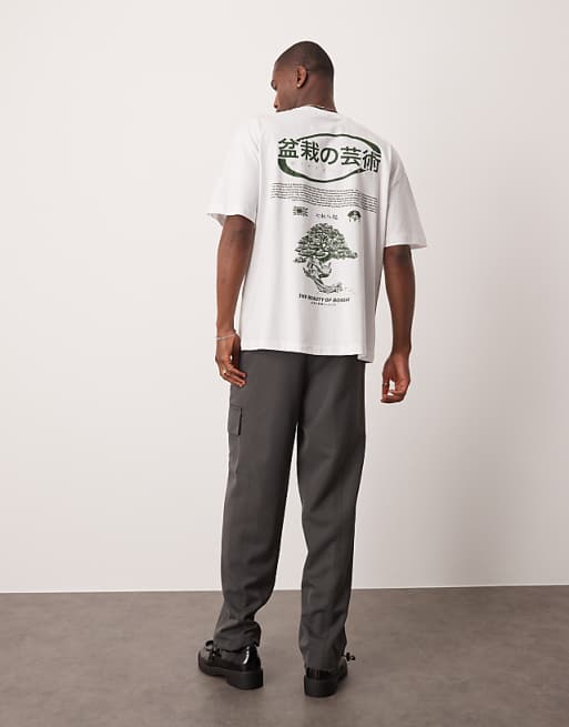 DESIGN Oversized T-shirt With Bonsai Graphic In White