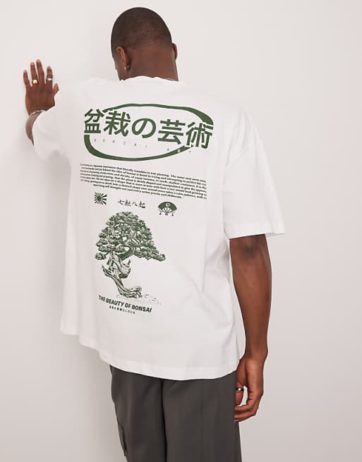 DESIGN oversized t-shirt with bonsai graphic in white