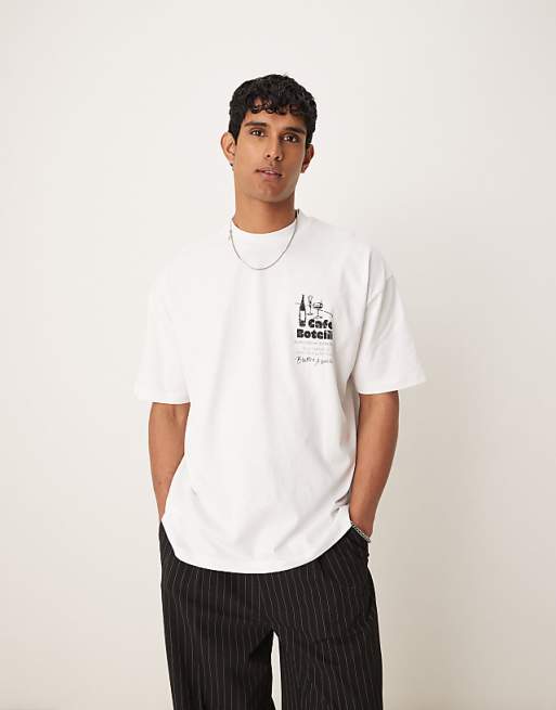 DESIGN Oversized T-shirt With Cafe Graphic In White