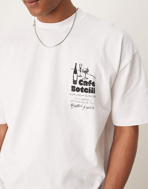 DESIGN Oversized T-shirt With Cafe Graphic In White