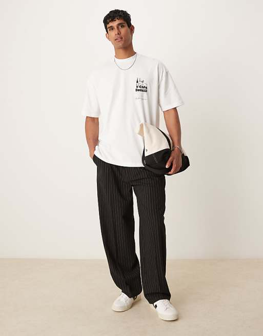 DESIGN Oversized T-shirt With Cafe Graphic In White