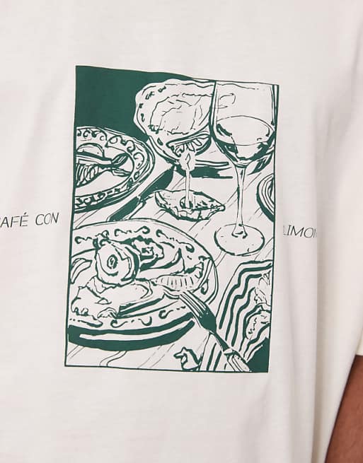 DESIGN Oversized T-shirt With Cafe Graphic In Cream