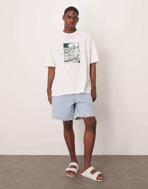 DESIGN Oversized T-shirt With Cafe Graphic In Cream