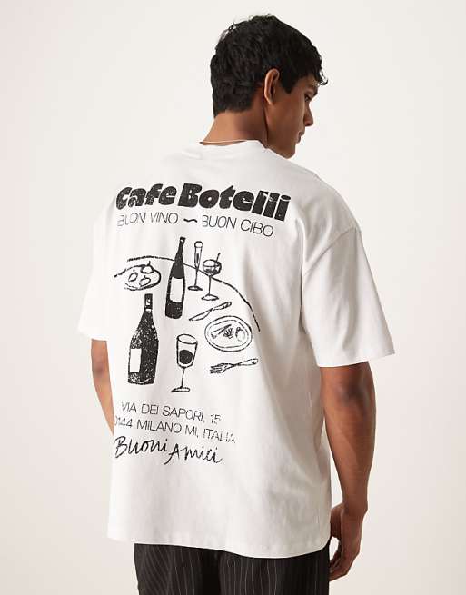 DESIGN oversized t-shirt with cafe graphic in white
