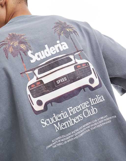 DESIGN Oversized T-shirt With Car Graphic In Washed Grey