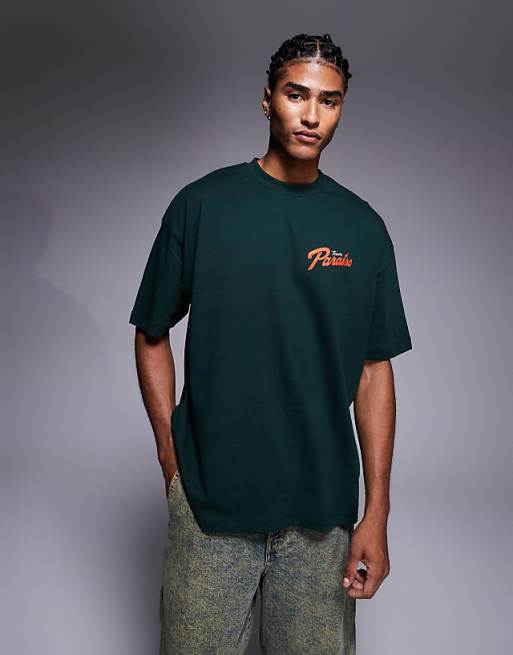 DESIGN Oversized T-shirt With Car Graphic In Dark Green