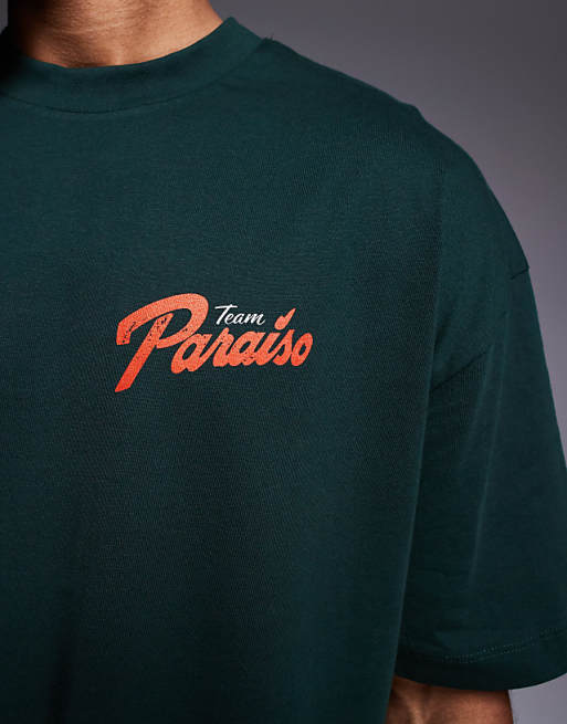 DESIGN Oversized T-shirt With Car Graphic In Dark Green
