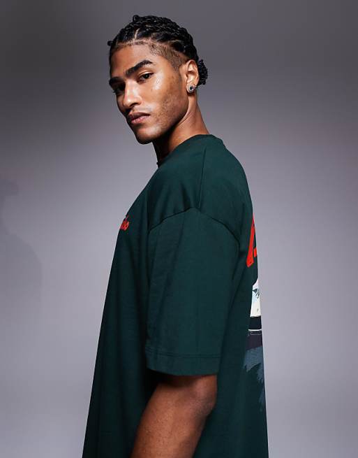 DESIGN Oversized T-shirt With Car Graphic In Dark Green