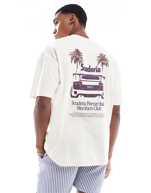 DESIGN Oversized T-shirt With Car Graphic In Cream