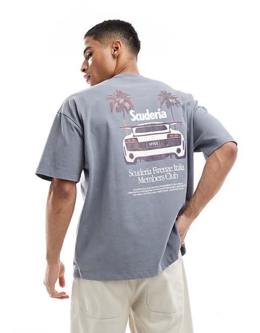 DESIGN oversized t-shirt with car graphic in washed grey