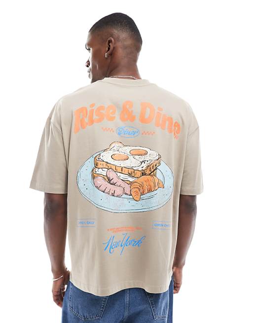 DESIGN oversized t-shirt with cartoon graphic in white