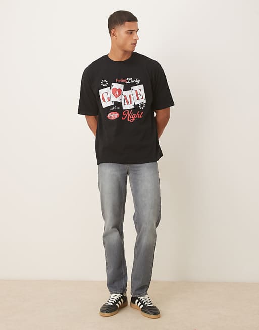 DESIGN Oversized T-shirt With Cartoon Print In Black