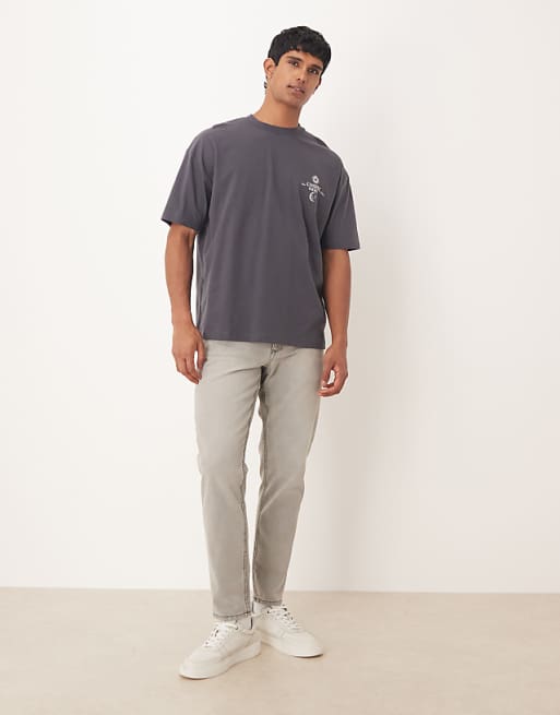 DESIGN Oversized T-shirt With Celestial Graphic In Charcoal