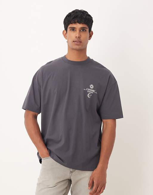 DESIGN Oversized T-shirt With Celestial Graphic In Charcoal