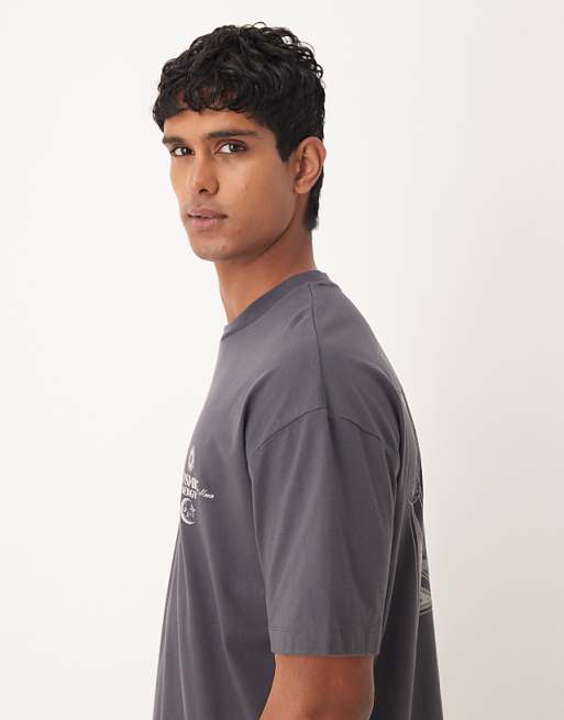DESIGN Oversized T-shirt With Celestial Graphic In Charcoal