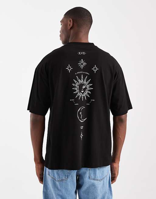 DESIGN oversized t-shirt with celestial graphic in black