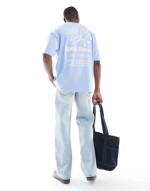 DESIGN oversized t-shirt with celestial graphic in light blue