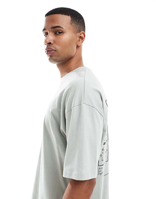 DESIGN Oversized T-shirt With Celestial Graphic In Pale Grey