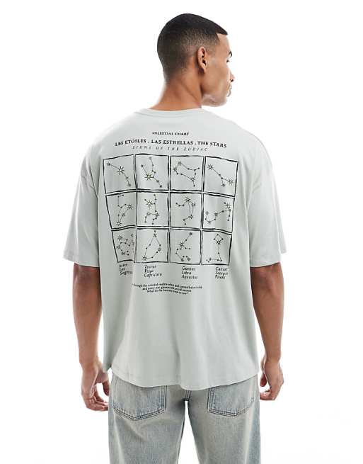 DESIGN oversized t-shirt with celestial graphic in pale grey