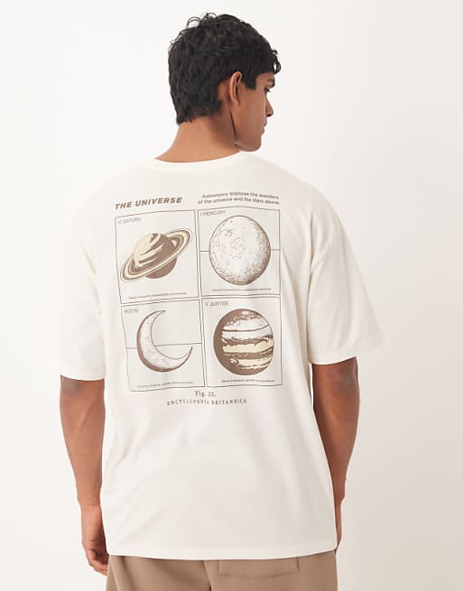 DESIGN Oversized T-shirt With Celestial Graphic In Cream