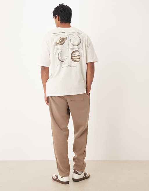 DESIGN oversized t-shirt with celestial graphic in cream