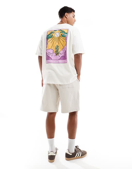 DESIGN Oversized T-shirt With Celestial Graphic In Off White